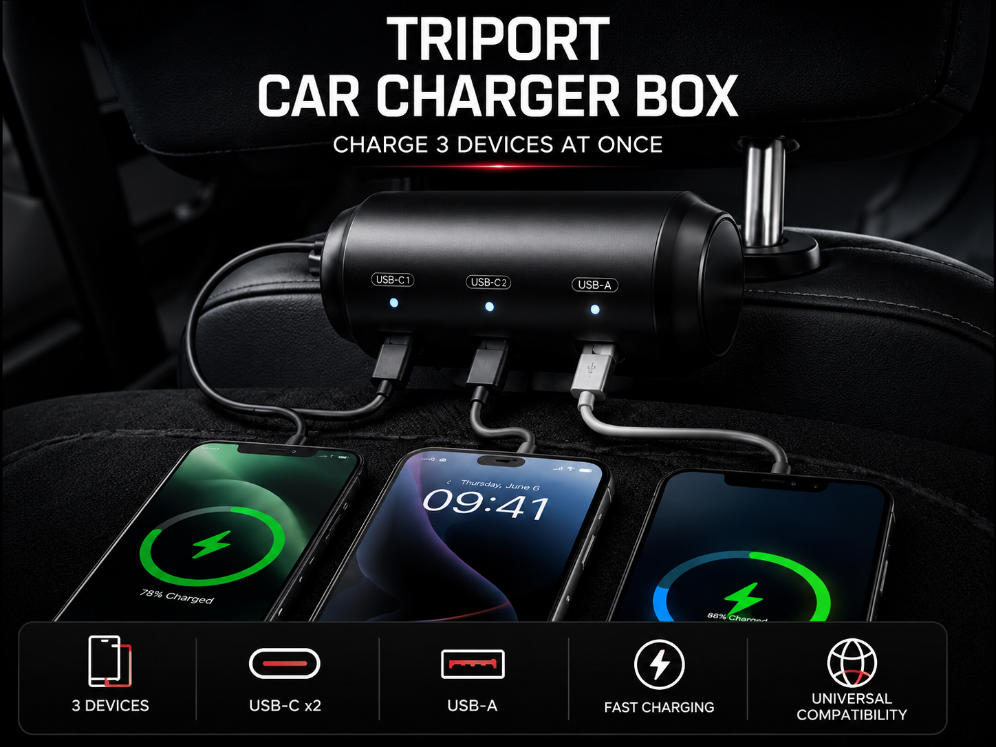 TriPort Car Charger Box